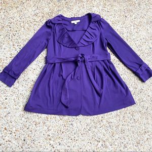 Fever Purple Knit Ruffle Neck Trench Coat Petite Size L